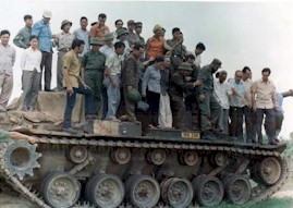On one of the captured U.S. tanks